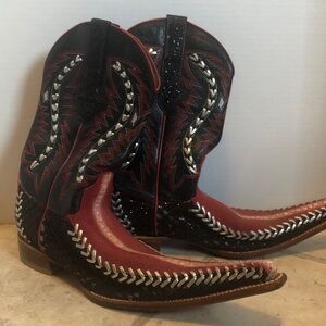 Mexican Western pointed toe Red Snake faux EL GENERAL Boots Sz 8.5 Sparkle Black